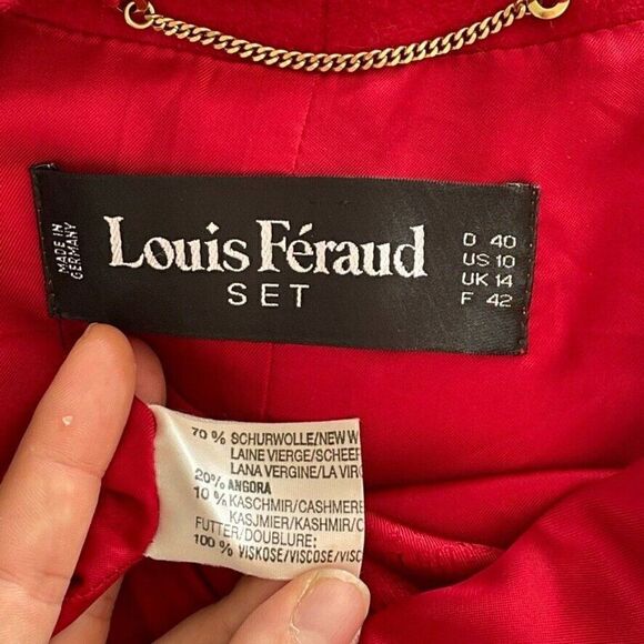 Vintage Womens 80s Louis Feraud Wool Cashmere Blend Red Double Breasted Blazer - Picture 2 of 8